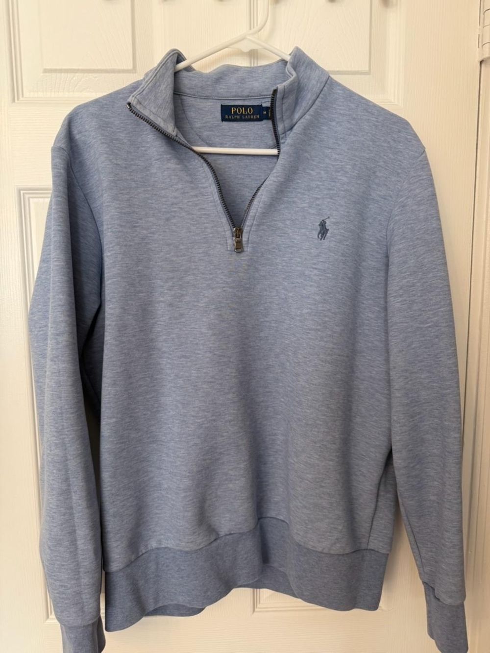 Polo by Ralph Lauren Men's Heather Light Blue Quarter-Zip Pullover
